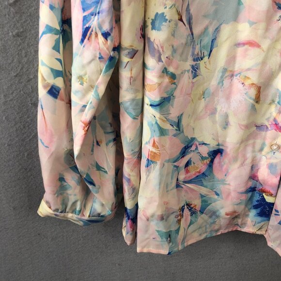 Eloquii Blouse Womens 24 Floral Tie Neck Bow Long Sleeve Button Front Plus Size - Picture 13 of 16